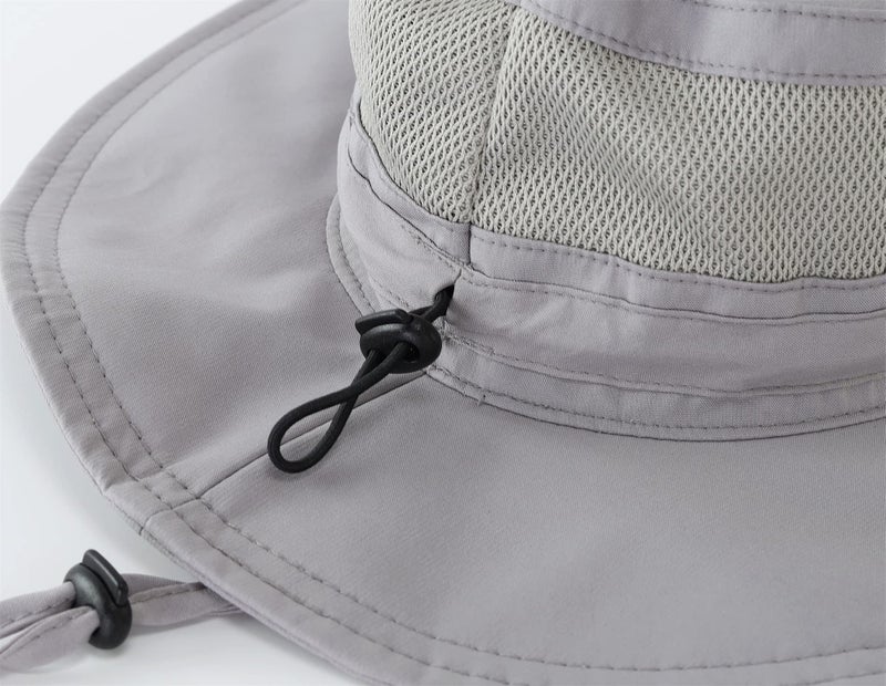 Connectyle Menâ€™s Outdoor Mesh Boonie Sun Hat Summer Wide Brim UV Protection Fishing Hat Safari Cap Gray - Image 3